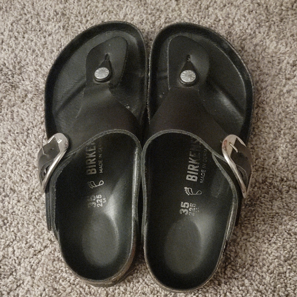 Birkenstock Women's Black Sandals with Silver Buckle